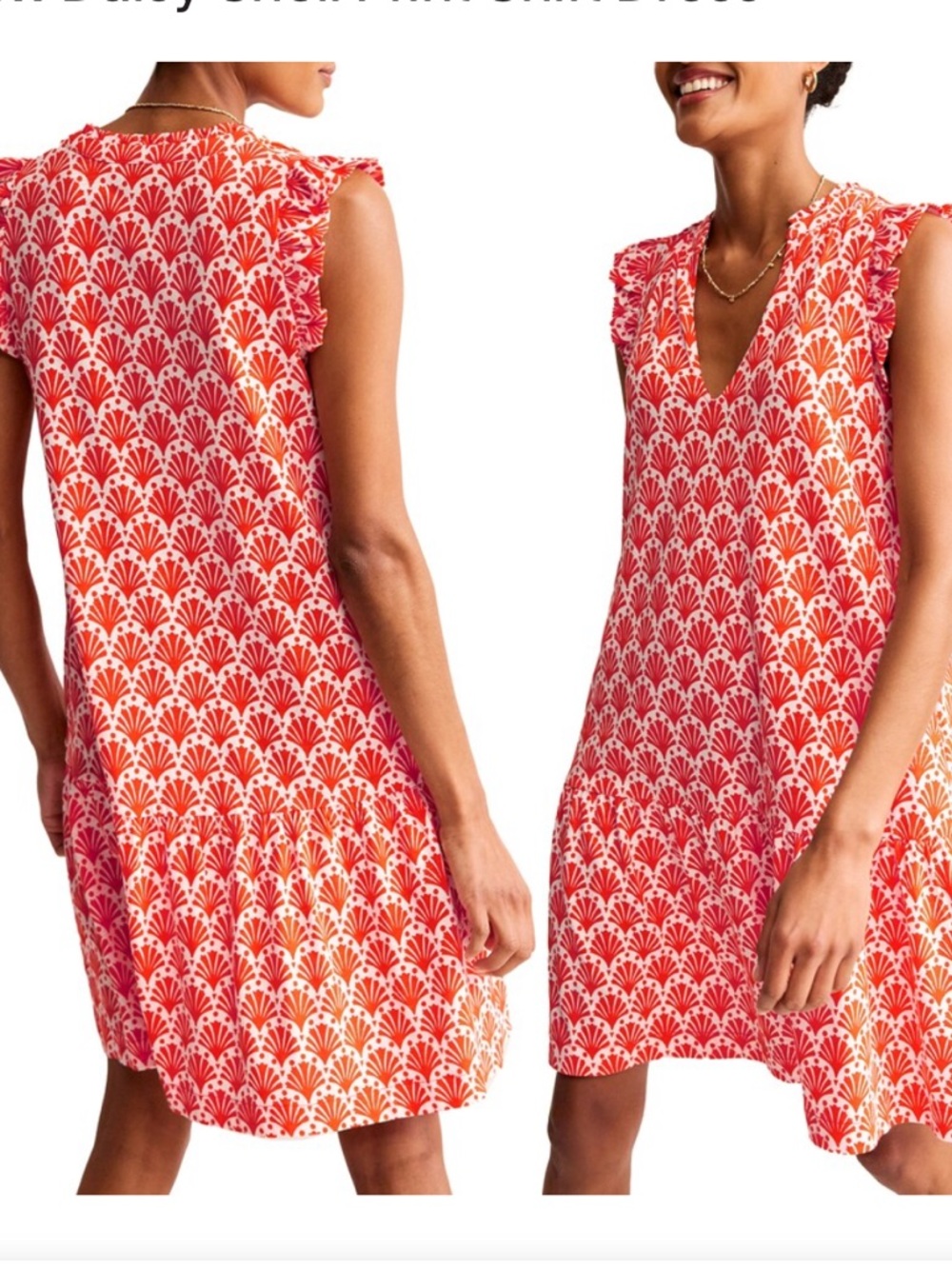 Boden Red and White Printed Flutter Sleeve Mini Dress